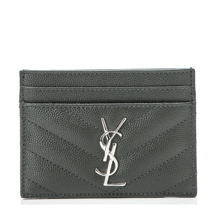 Saint Laurent Grain De Poudre Matelasse Chevron Monogram Credit Card Case Fog 1 of 7