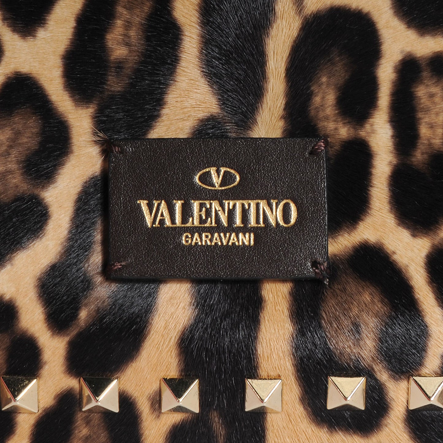 Calf Hair Leopard Print Rockstud Zip Chain Pouch Leopard
