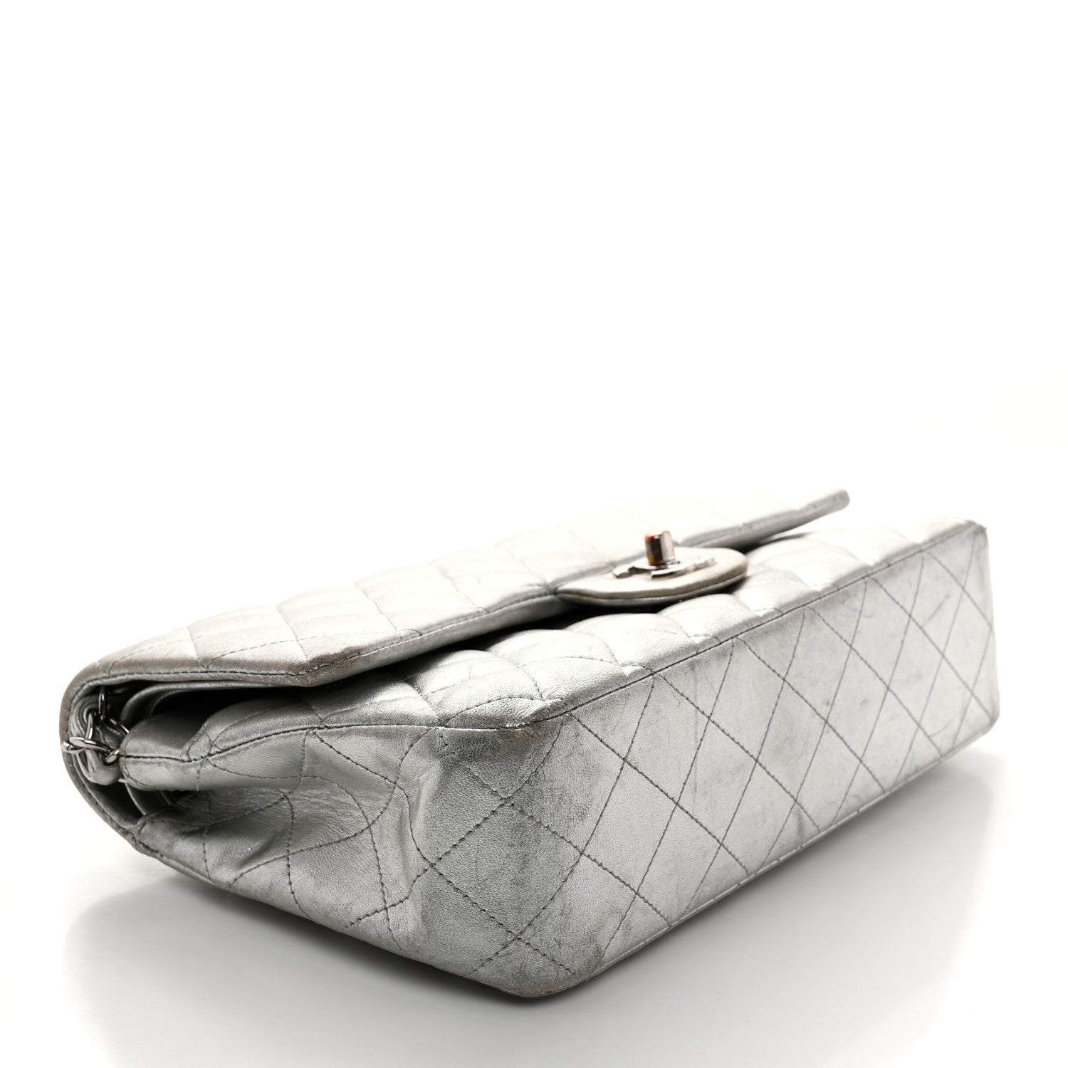 Chanel Metallic Lambskin Quilted Medium Double Flap Silver 4 of 15