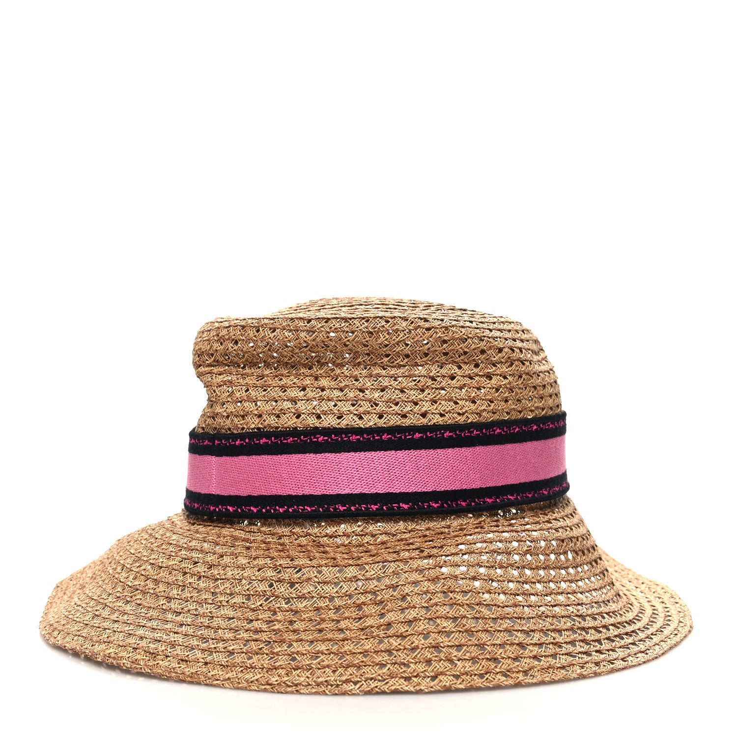 Christian Dior Straw Embroidered D-Bobby Large Brim Hat 56 Natural Fuchsia Black 4 of 7