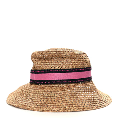 Christian Dior Straw Embroidered D-Bobby Large Brim Hat 56 Natural Fuchsia Black 4 of 7