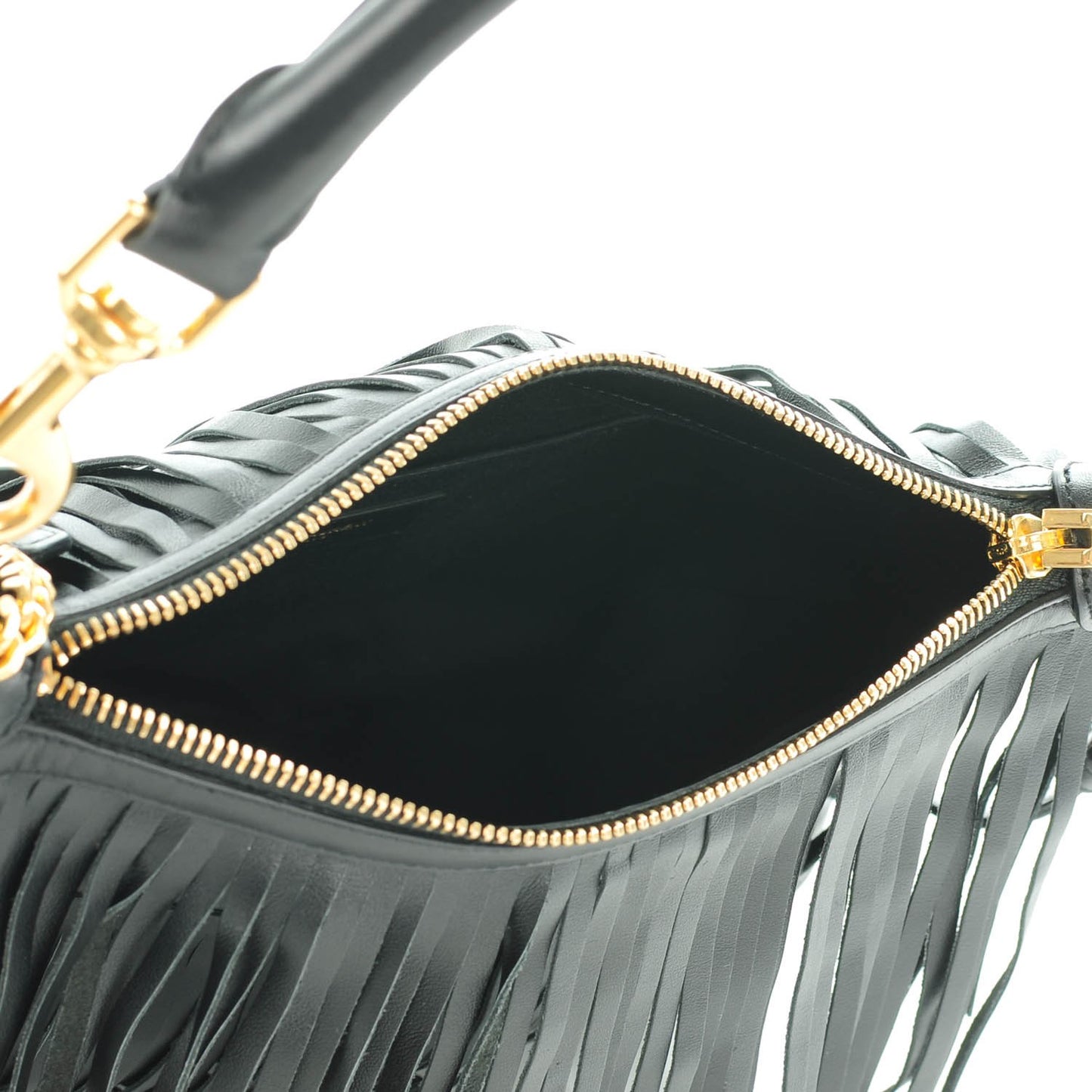 Calfskin Small Emmanuelle Fringe Hobo Bag Black