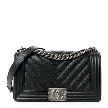 Chanel Caviar Chevron Quilted Medium Boy Flap Black 1 of 10