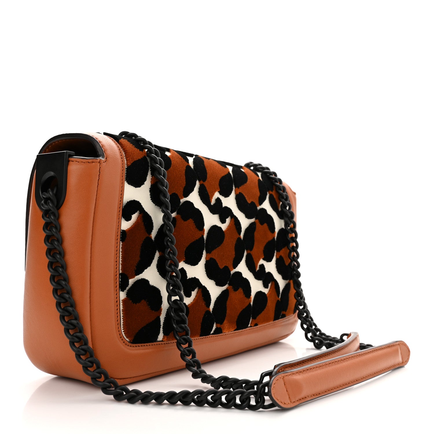 Fendi Vitello Grace Nappa Enamel Leopard Chain Baguette Ice White Multicolor Brandy Black 3 of 12