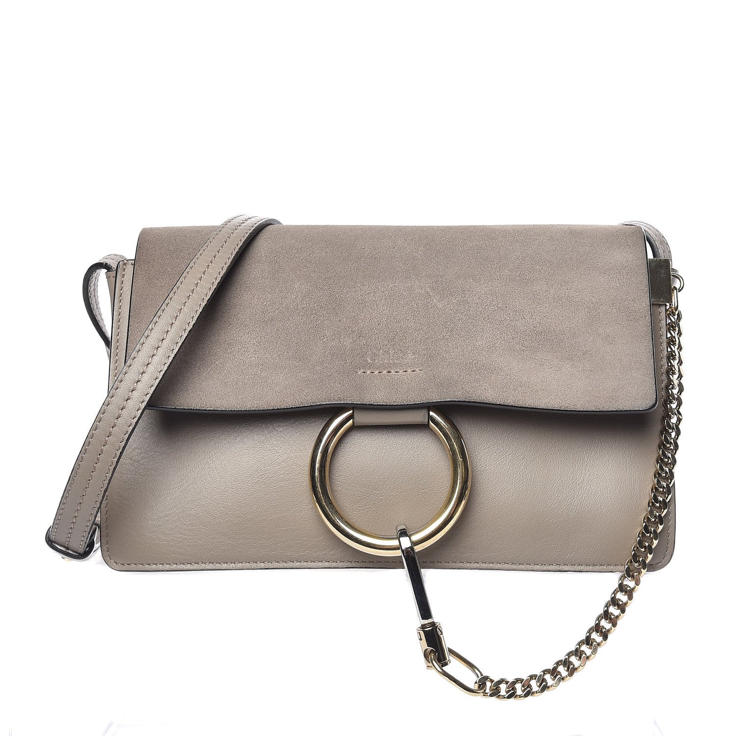 Suede Calfskin Small Faye Shoulder Bag Motty Grey