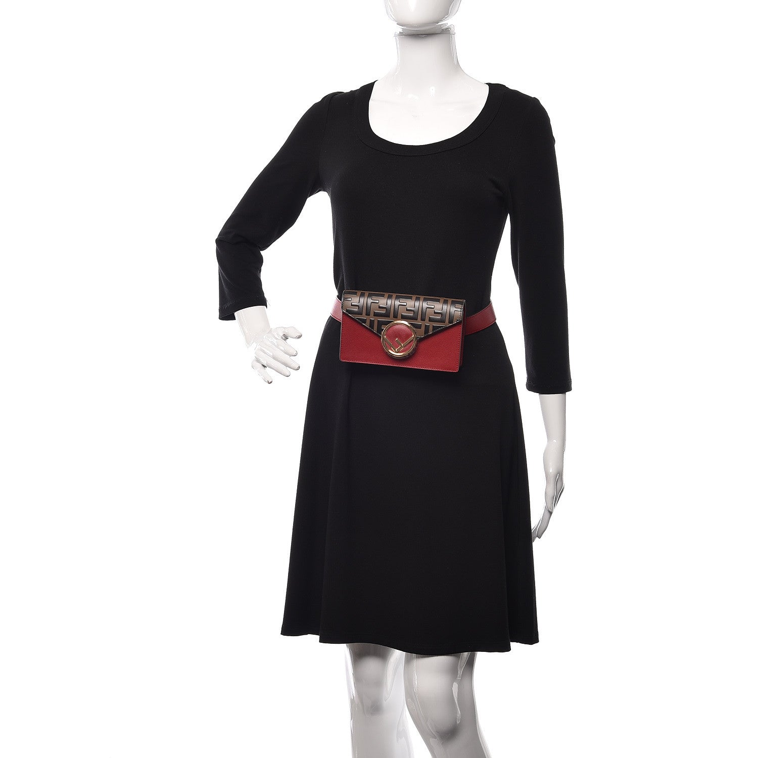 Fendi Vitello Cruise F is Fendi Bi-Color FF 1974 Embossed Envelope Belt Bag Maya Black Fragola 2 of 15