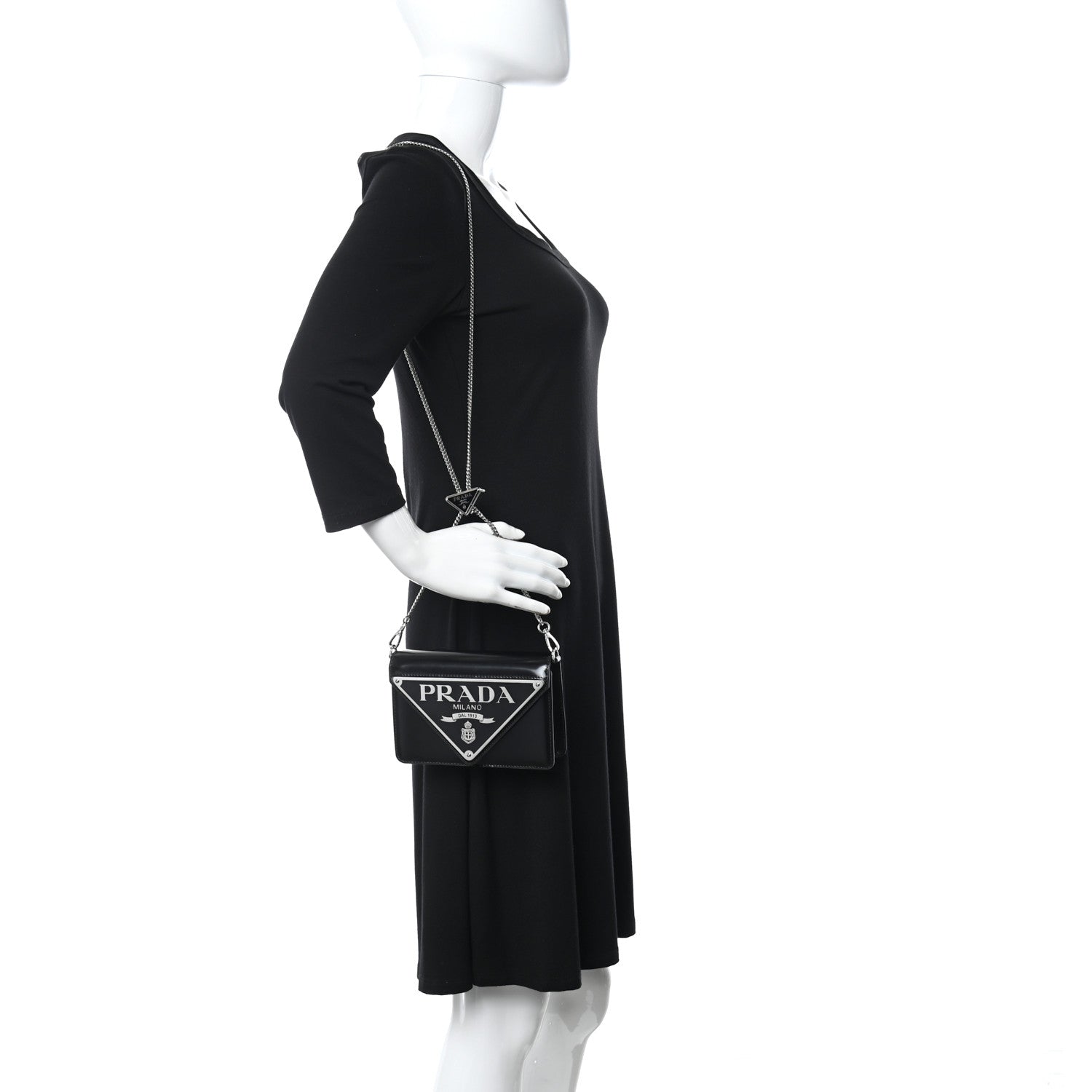 Prada Spazzolato Triangle Logo Plate Flap Chain Crossbody Bag Black 2 of 9