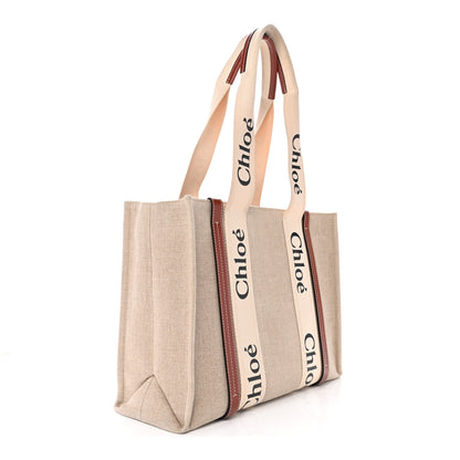 Chloe Cotton Calfskin Medium Woody Ribbon Tote White Brown 3 of 15