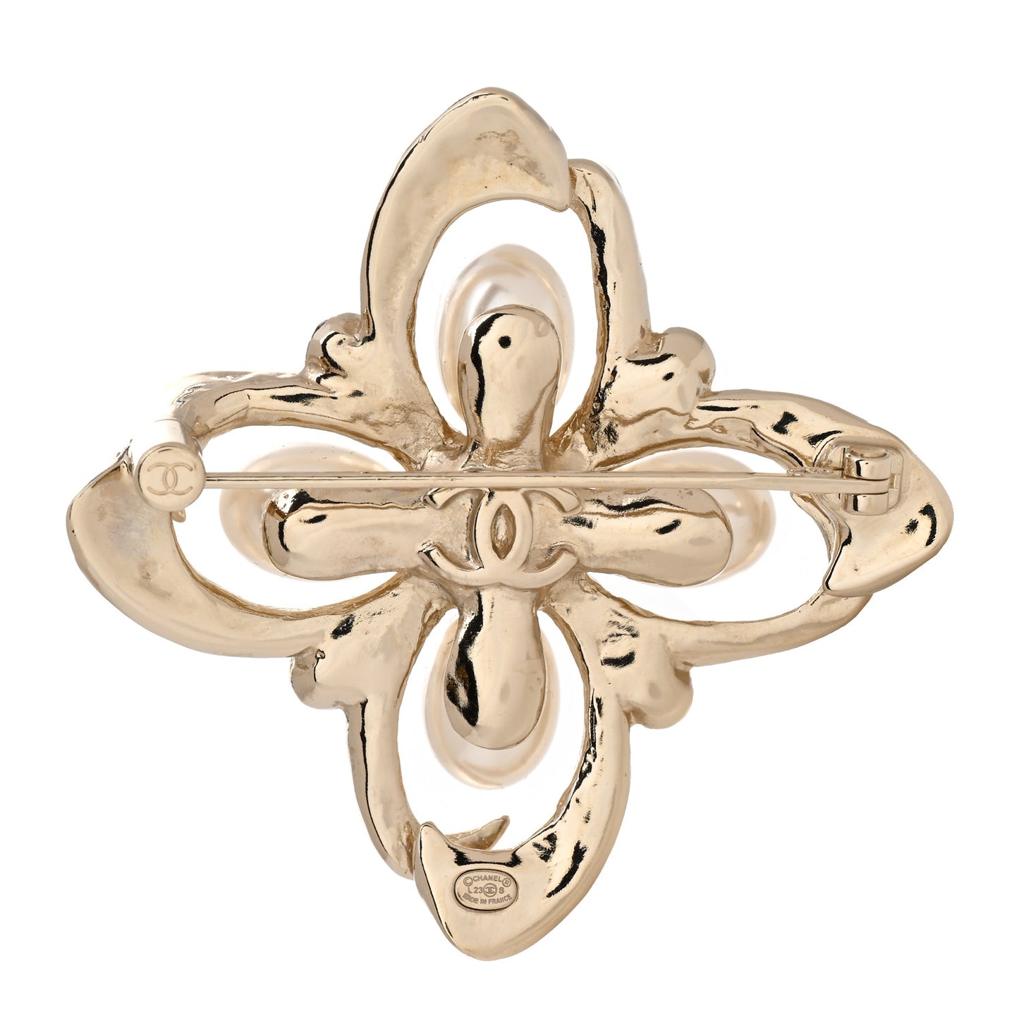 Pearl Crystal CC Brooch Gold Pearly White