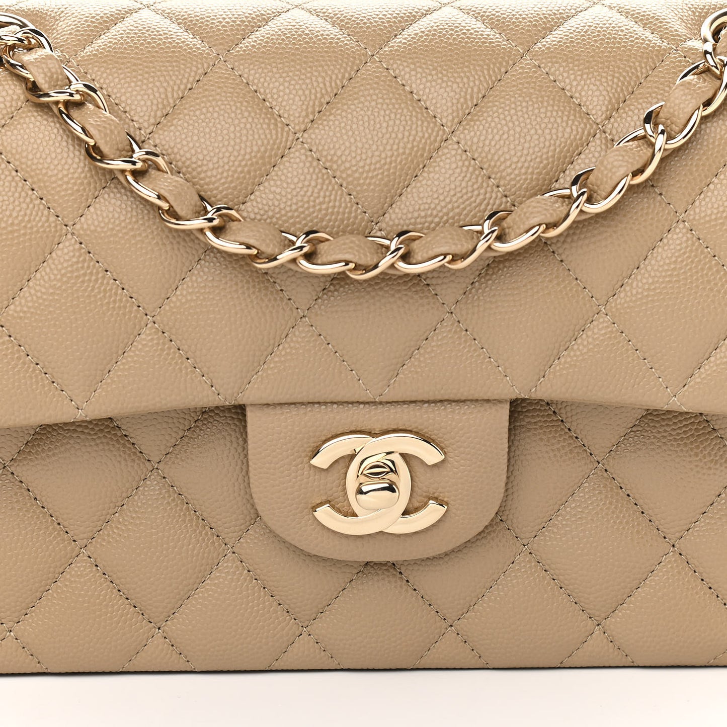 Caviar Quilted Small Double Flap Dark Beige