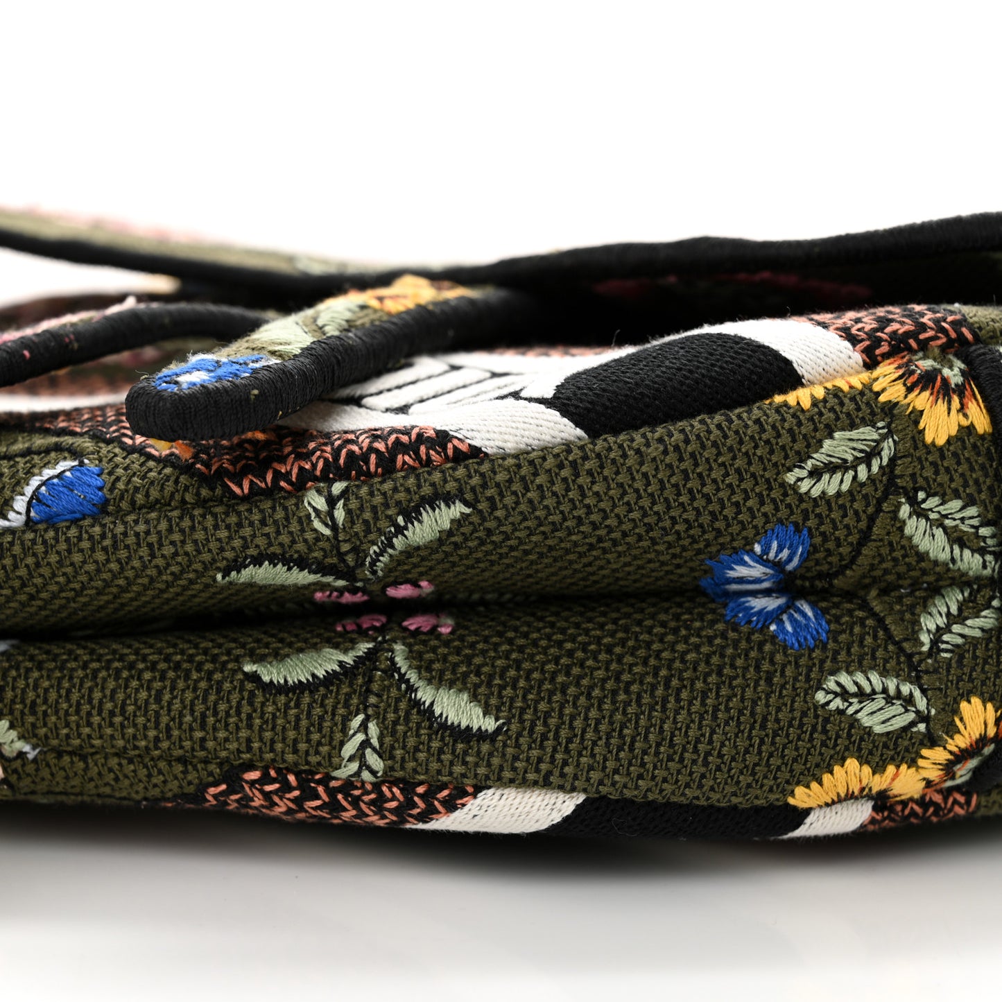 Canvas Embroidered Petites Fleurs Saddle Bag Green Multicolor