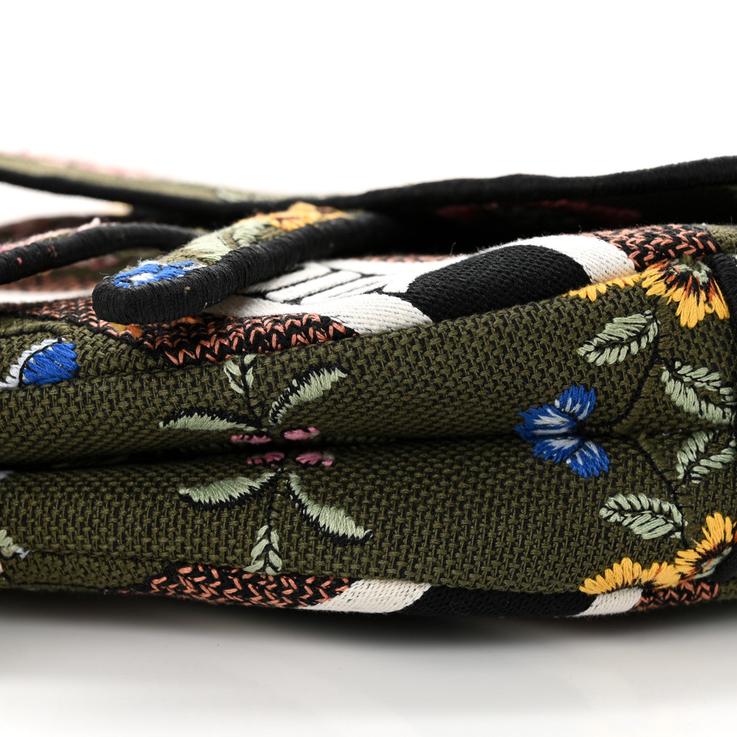 Christian Dior Canvas Embroidered Petites Fleurs Saddle Bag Green Multicolor 10 of 12