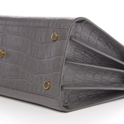 Saint Laurent Calfskin Crocodile Embossed Small Sac De Jour Earth 8 of 9