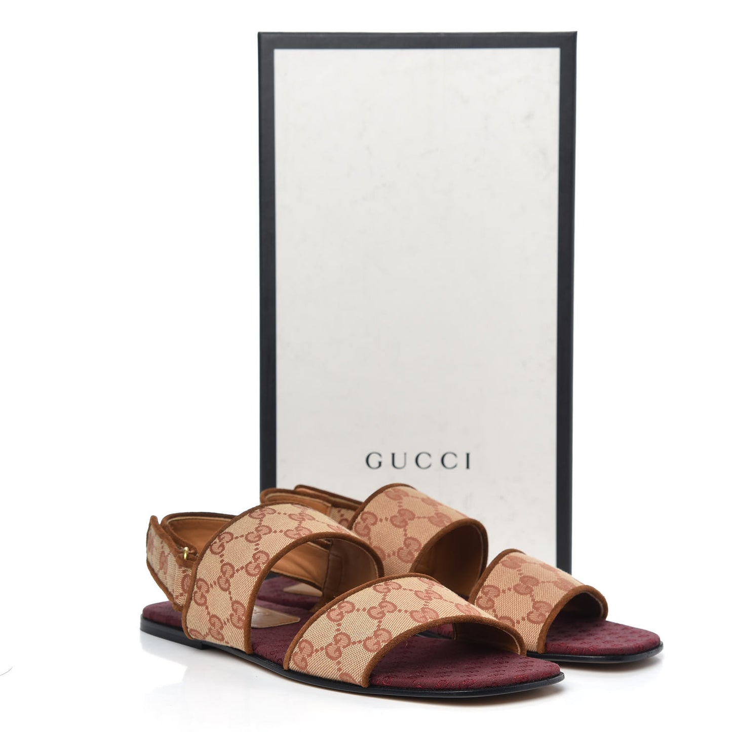 Canvas GG Monogram Mens Slingback Flat Sandals 8 Beige Ruggine Cuir