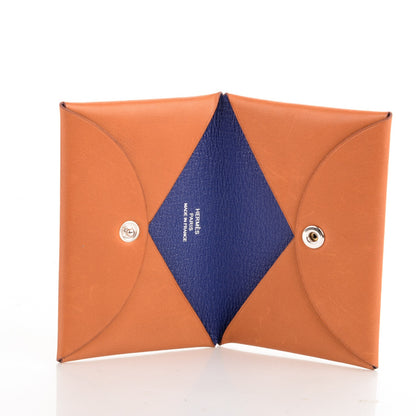 Hermes Barenia Calvi Pop Card Case Fauve Bleu Saphir 5 of 7