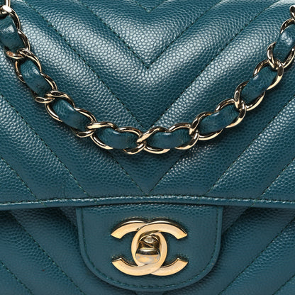 Chanel Caviar Chevron Quilted Mini Rectangular Flap Green 8 of 13