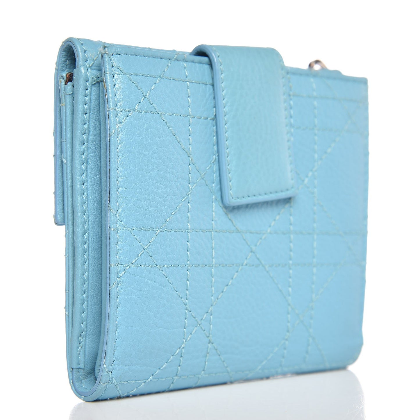 Grained Calfskin Cannage Lady Dior French Wallet Light Blue