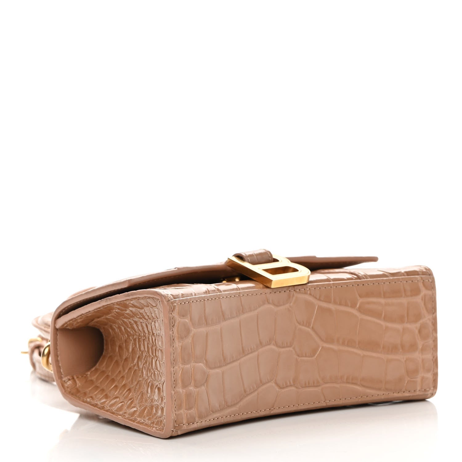 Balenciaga Shiny Calfskin Crocodile Embossed Hourglass Top Handle Bag XS Nude Beige 4 of 16