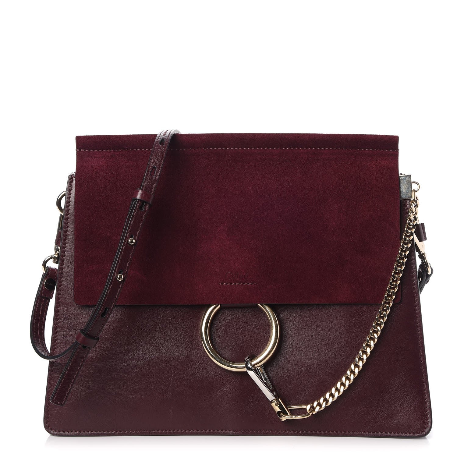 Chloe Suede Calfskin Medium Faye Shoulder Bag Dark Purple 1 of 12