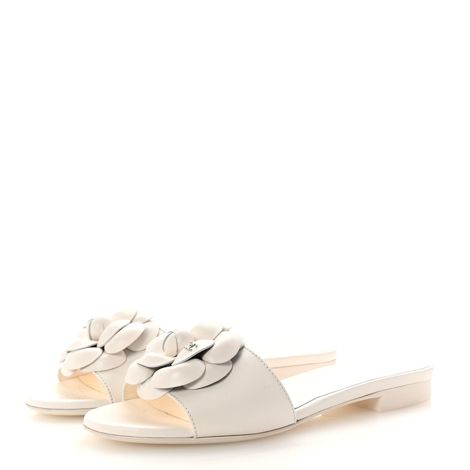 Chanel Lambskin Camellia CC Slides 36.5 White 4 of 9