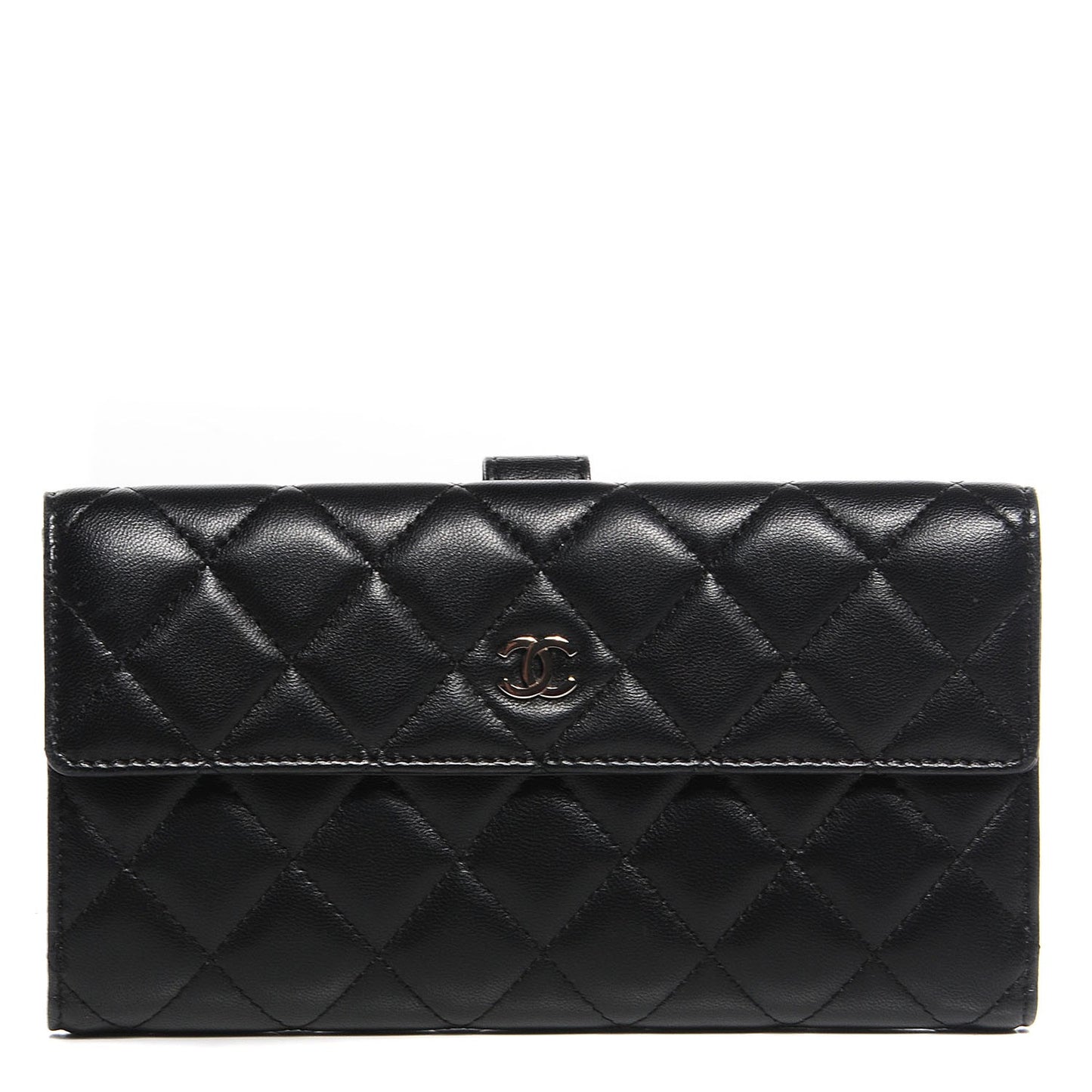 Lambskin Quilted Long Flap Wallet Black