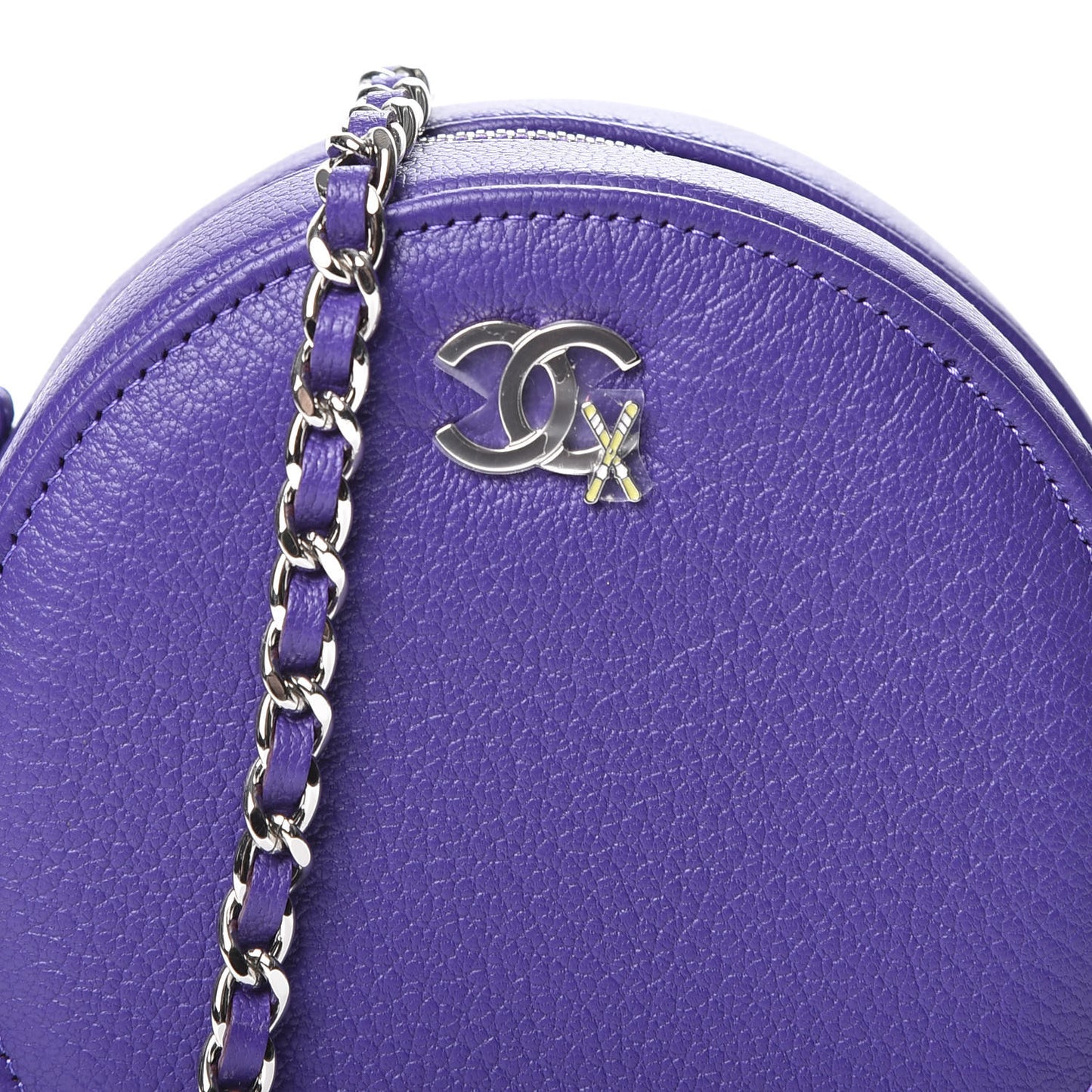 Calfskin Round Clutch With Chain Purple