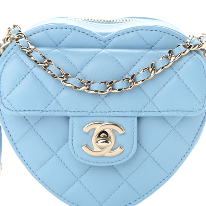 Chanel Lambskin Quilted CC In Love Heart Clutch With Chain Light Blue 8 of 11