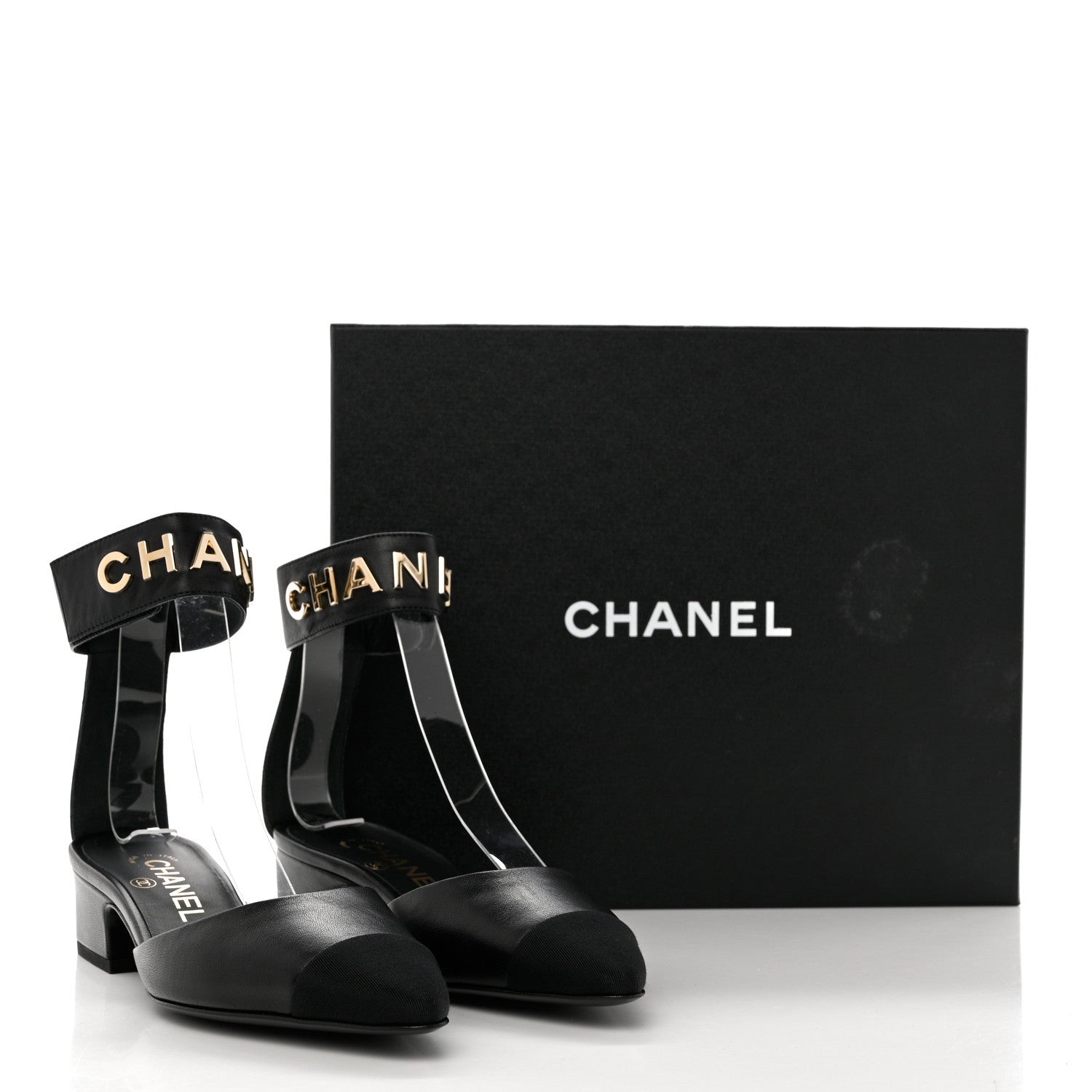 Chanel Lambskin Grosgrain Cap Toe Logo Ankle Strap Pumps 35 Black 11 of 11
