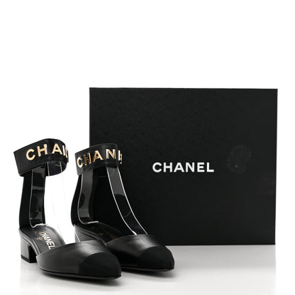 Chanel Lambskin Grosgrain Cap Toe Logo Ankle Strap Pumps 35 Black 11 of 11