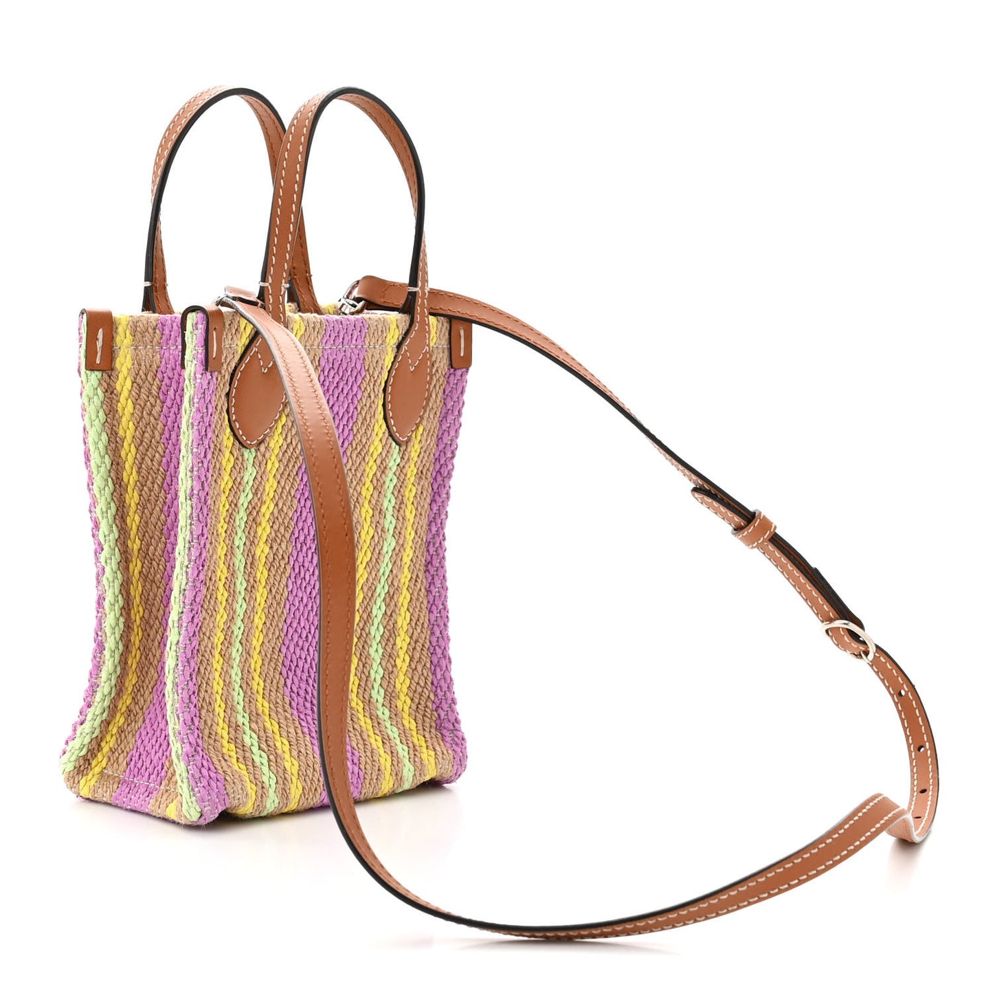 Calfskin Jute Logo Embroidered Super Mini Vertical Tote Multicolor