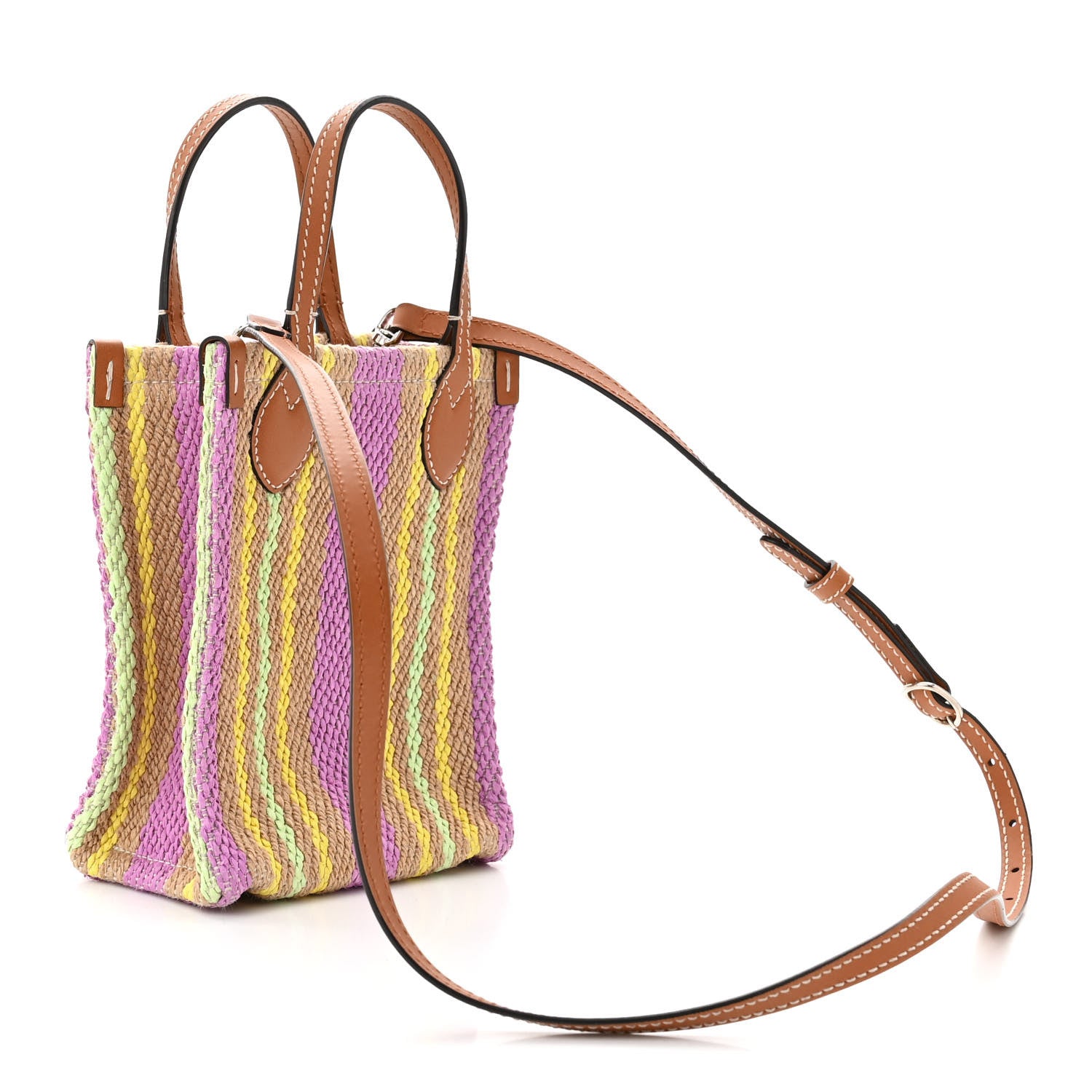 Gucci Calfskin Jute Logo Embroidered Super Mini Vertical Tote Multicolor 3 of 11