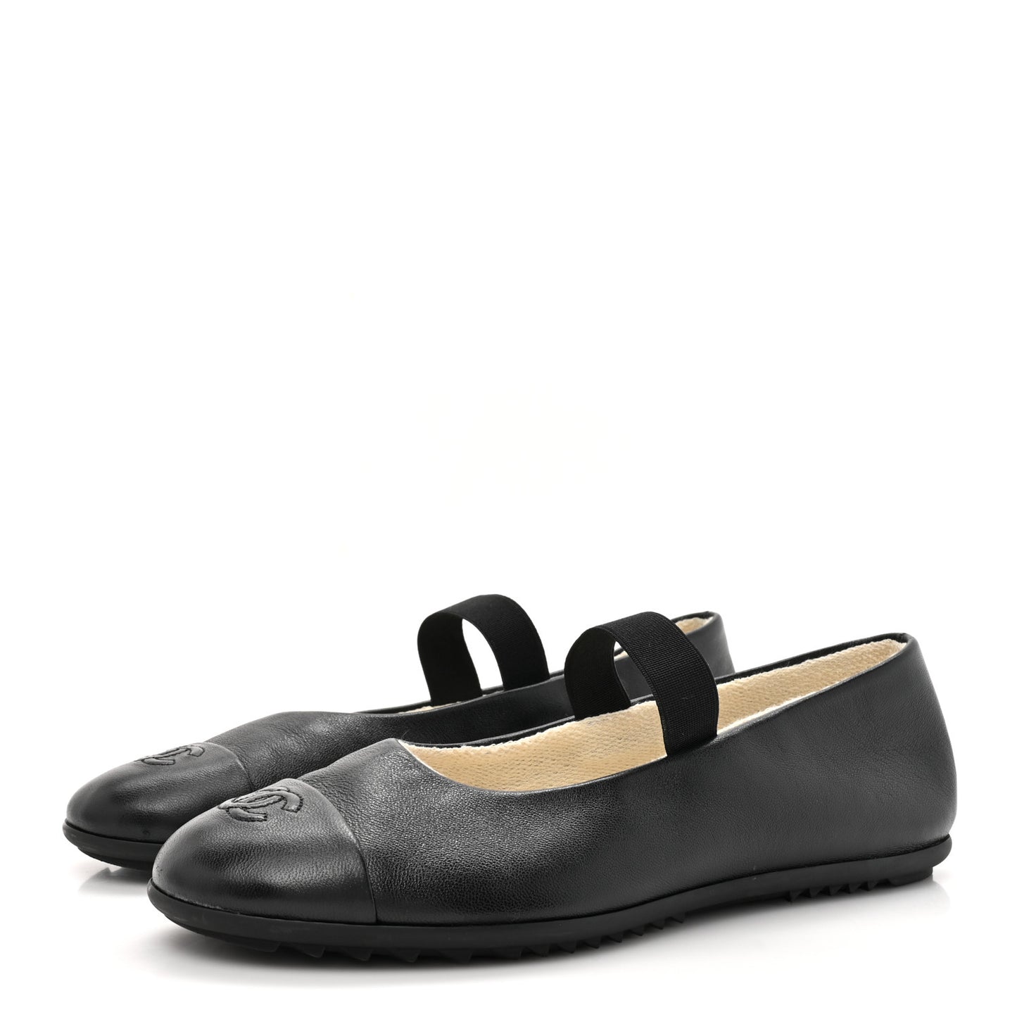 Lambskin Cap Toe CC Mary Jane Flats 39 Black