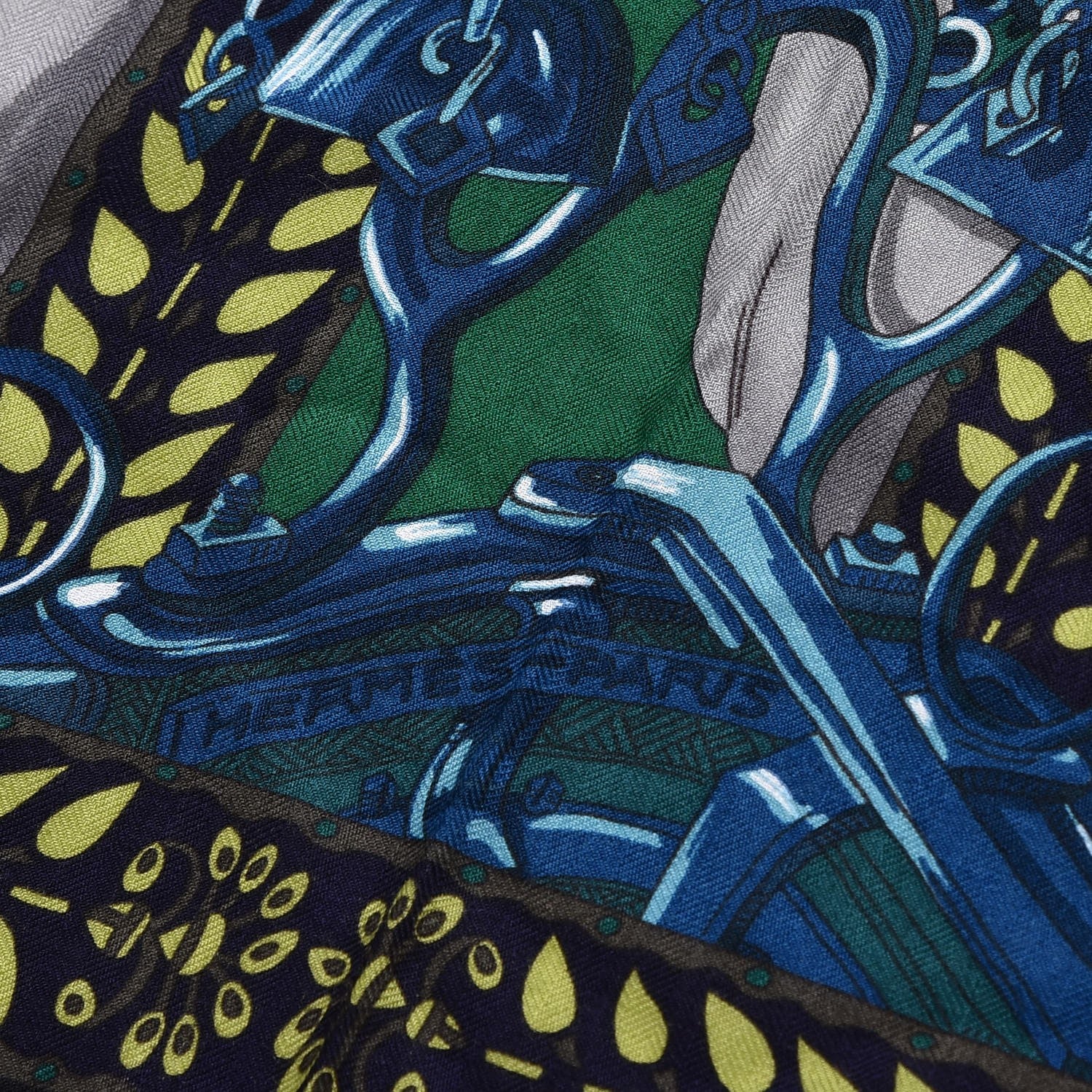 Hermes Cashmere Silk La Danse Du Cheval Shawl 140 Noir Vert Turquoise 3 of 8