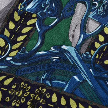 Hermes Cashmere Silk La Danse Du Cheval Shawl 140 Noir Vert Turquoise 3 of 8