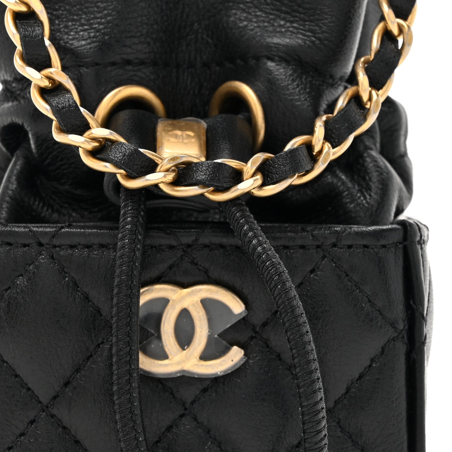 Chanel Calfskin Quilted Mini Drawstring Bucket Bag Black 8 of 10