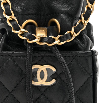 Chanel Calfskin Quilted Mini Drawstring Bucket Bag Black 8 of 10