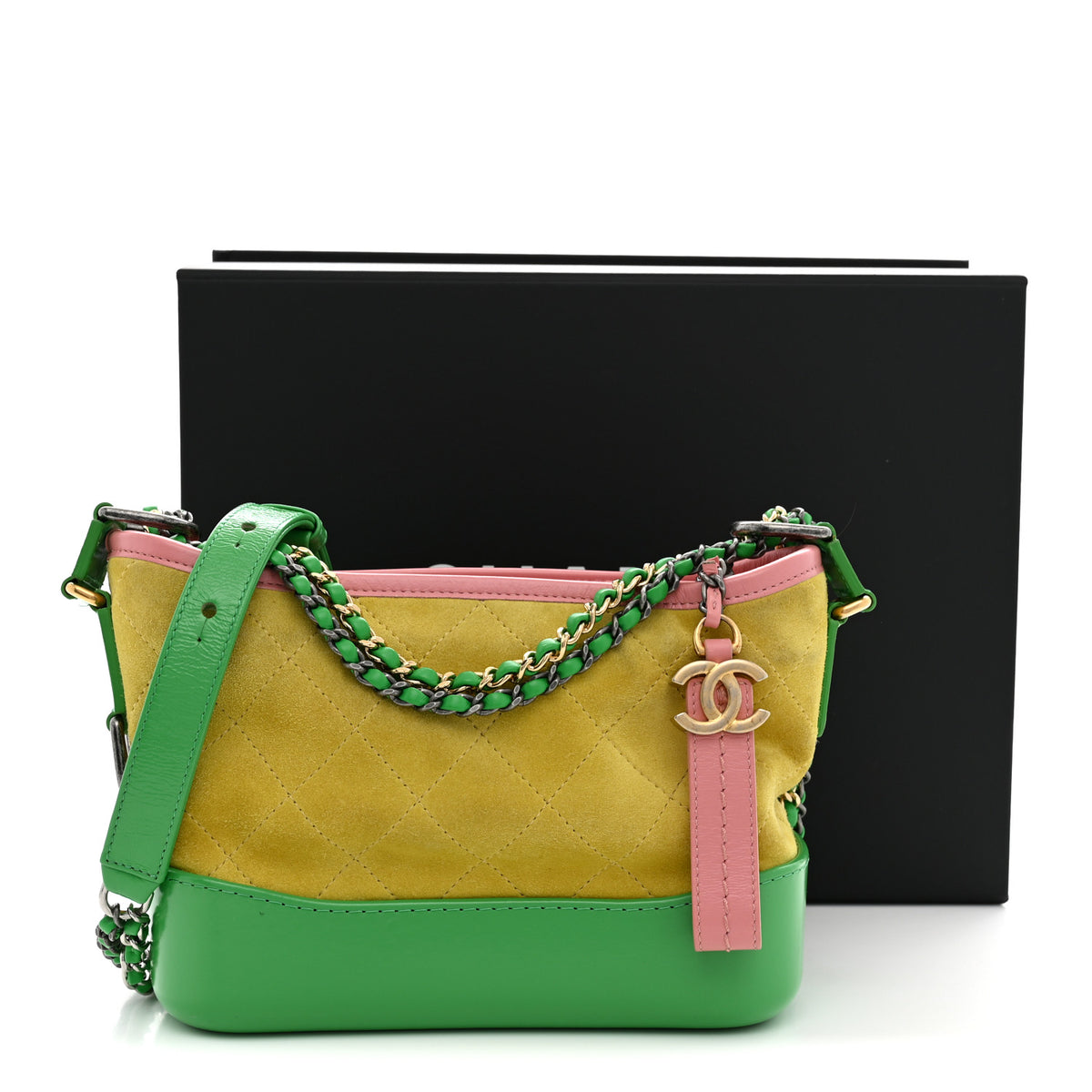 Chanel Suede Calfskin Quilted Small Gabrielle Hobo Pink Green Yellow 11 of 11