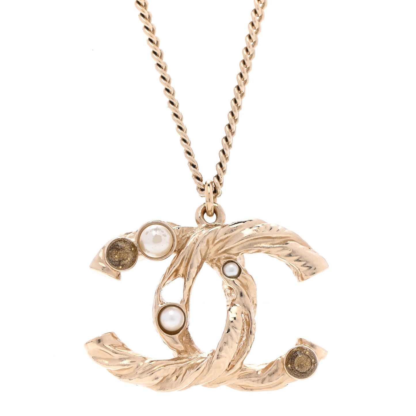 Pearl Crystal CC Bead Necklace Gold