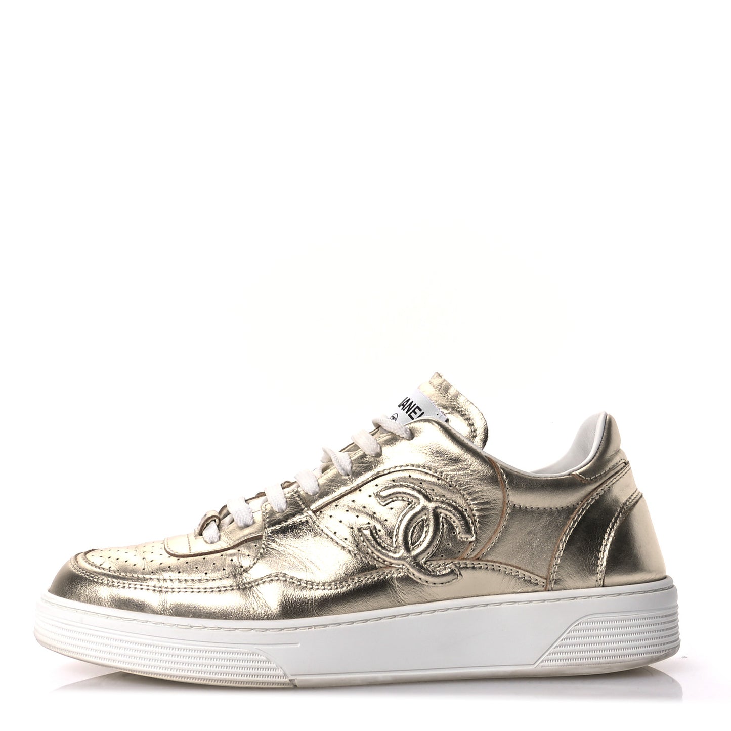 Laminated Calfskin CC Womens Sneakers 41 Golden