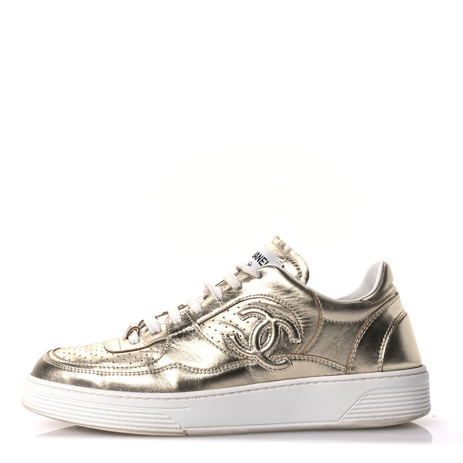 Chanel Laminated Calfskin CC Womens Sneakers 41 Golden 1 of 10