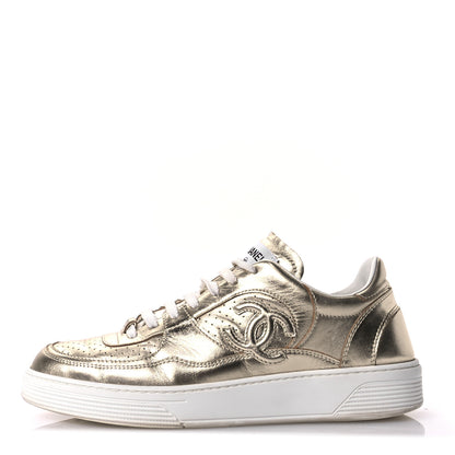 Chanel Laminated Calfskin CC Womens Sneakers 41 Golden 1 of 10