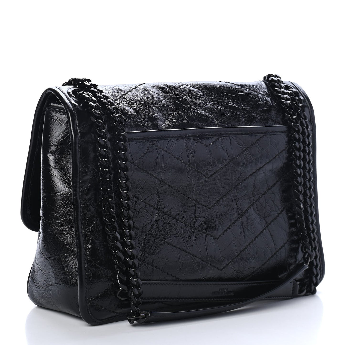 Crinkled Calfskin Matelasse Monogram Medium Niki Chain Satchel Black