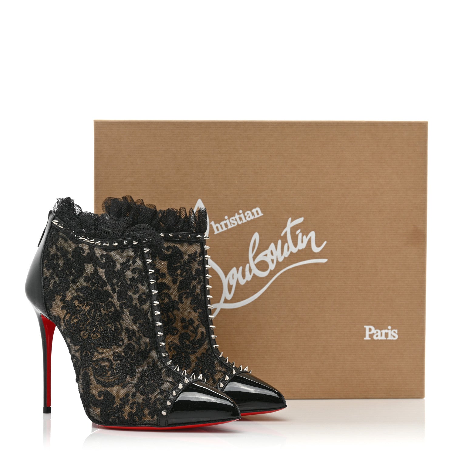 Christian Louboutin Lace Studded Pigalle 100 Booties 36 Black 8 of 8