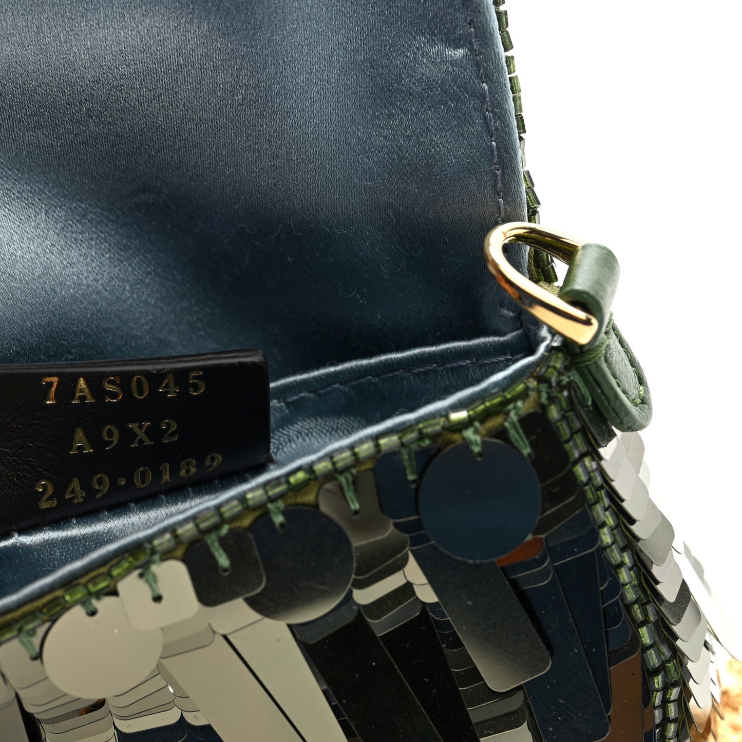 Sequin Paillettes Shiny Nappa Sex and the City Nano Maxi Buckle Baguette Charm Wasabi