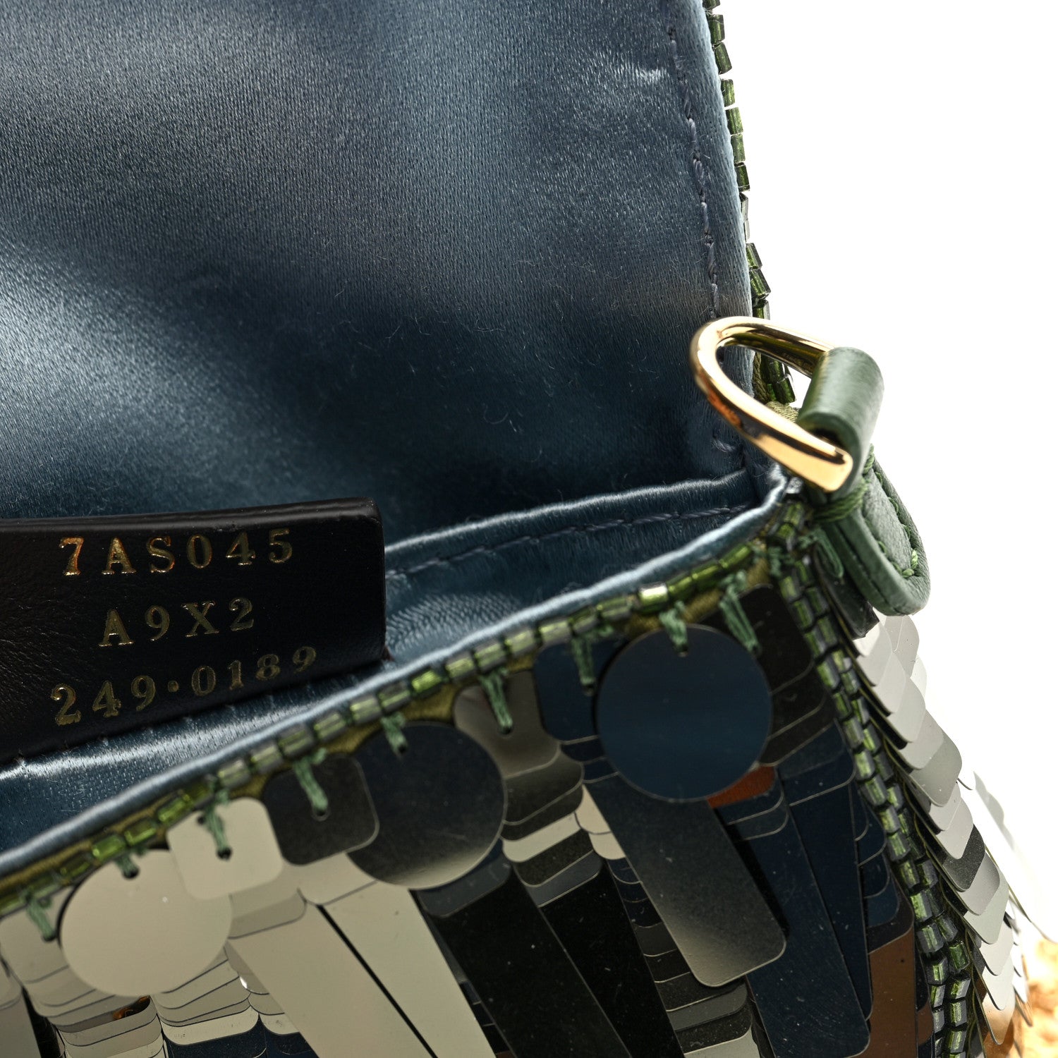 Fendi Sequin Paillettes Shiny Nappa Sex and the City Nano Maxi Buckle Baguette Charm Wasabi 7 of 10