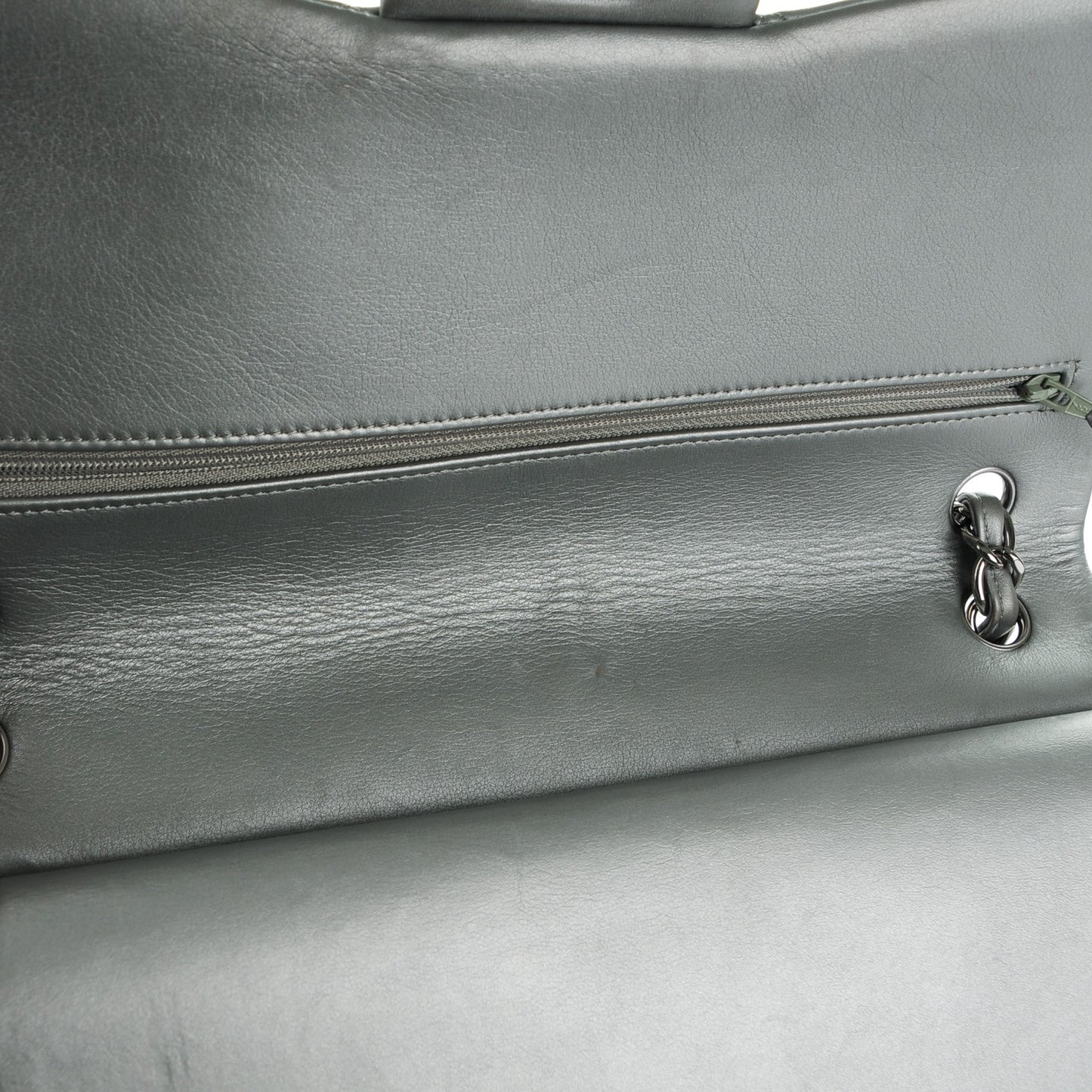 Metallic Lambskin Quilted Jumbo Double Flap Silver