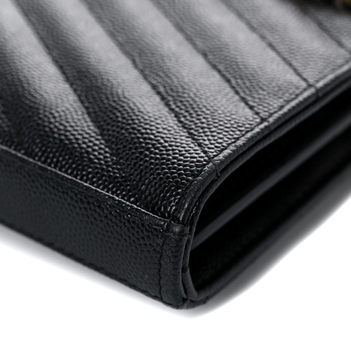 Grain De Poudre Matelasse Chevron Monogram Chain Wallet Black