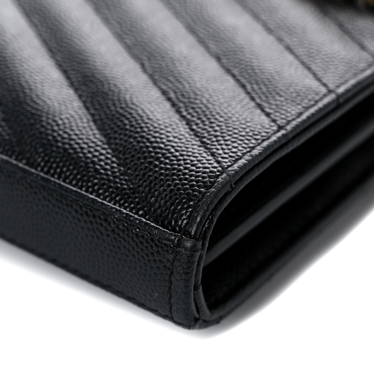 Saint Laurent Grain De Poudre Matelasse Chevron Monogram Chain Wallet Black 12 of 12