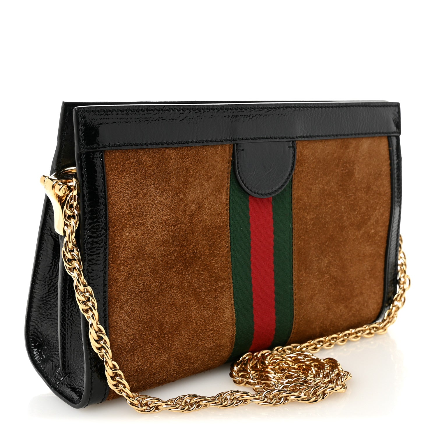 Gucci Suede Patent Web Small Ophidia Chain Shoulder Bag Nocciola Black 3 of 10