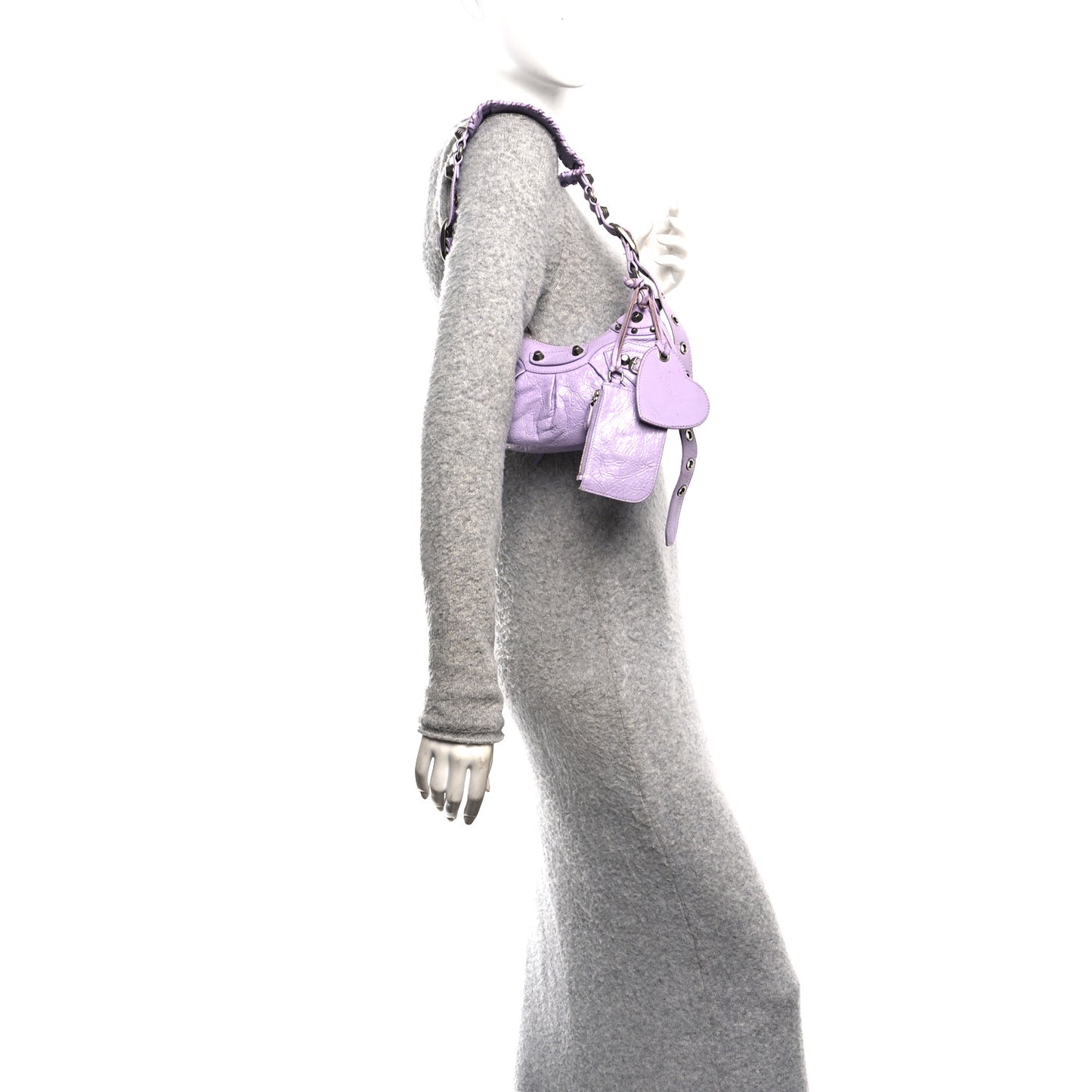 Extra Supple Calfskin Crocodile Embossed Le Cagole Shoulder Bag XS Lilac